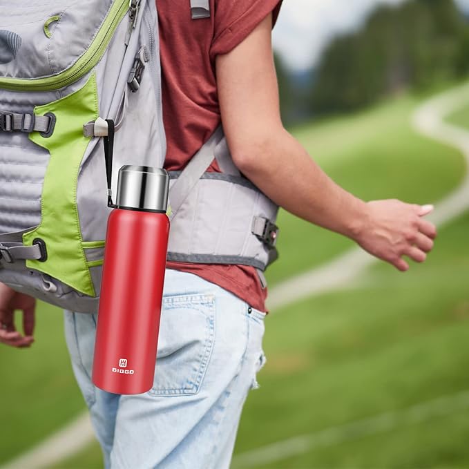 Insulated vacuum Thermo Bottle 1000ml/33.8oz with cup Stainless steel coffee bottles for hot and cold drink water flask.(Red,1000ml)