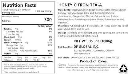 Damtuh Korean Honey Citron Tea 2.2lb (35.27 fl oz) – Traditional Yuzu Yuja Marmalade Preserve, Authentic Korean Fruit Honey Tea