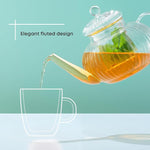 Load image into Gallery viewer, JoyJolt Fluted Glass Teapot Set 34oz, Stovetop Safe Tea Kettle, Borosilicate Clear Kettle with Removable Glass Infuser, Blooming and Loose Leaf Tea Maker and Brewer