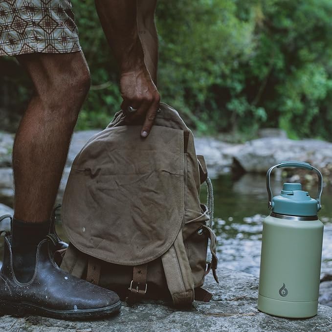 BJPKPK 64oz Insulated Water Bottles, Dishwasher Safe Half gallon Water Bottle with Metal Handle, BPA Free Spout Lid & Detachable Bowl, Large Stainless Steel Jugs, Milky White