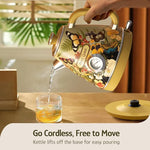 Load image into Gallery viewer, Hazel Quinn X Eduardo Recife Electric Kettle - 1200W Fast Water Boiling, 1.7L/57oz, All 304 Stainless Steel Interior, BPA-Free, Auto Shut-Off, Cordless Retro Teapot with Thermometer - Floral Patterned