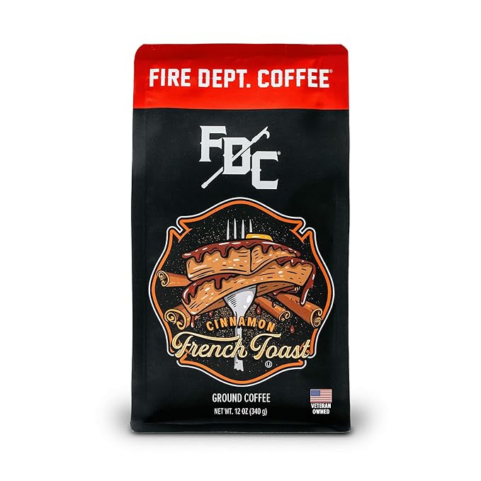 Fire Department Coffee - Gives Back to Firefighters - Cinnamon French Toast Ground Coffee - Roasted in the USA - Ground - Medium Roast - Veteran Owned -12 oz