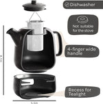 Load image into Gallery viewer, Steinzeit Design Tea Pot with Warmer (44 oz) - Premium Ceramic Teapot with Infuser for Loose Tea - Black Teapot Ceramic with Removable Steamer