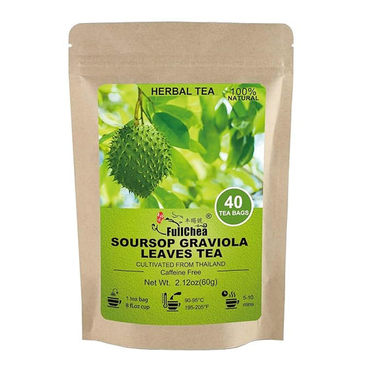 FullChea - Soursop Leaves Tea Bags, 40 Teabags - Premium Soursop Graviola Leaves - Hojas De Guanabana Tea - Non-GMO - Caffeine-free - Improve Digestion, Support Healthy Skin & Sleep