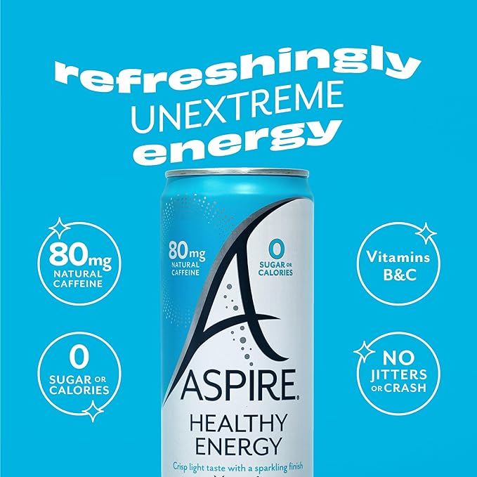 ASPIRE® Fruit Punch, Healthy Energy Drink 80mg Natural Caffeine, Zero Sugar No Carbs Keto Friendly, 12 Pack Green Tea Sugar Free Drink Low Caffeine Zero Calorie