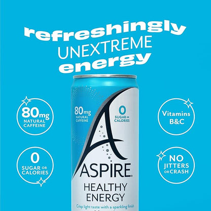 ASPIRE® Fruit Punch, Healthy Energy Drink 80mg Natural Caffeine, Zero Sugar No Carbs Keto Friendly, 12 Pack Green Tea Sugar Free Drink Low Caffeine Zero Calorie