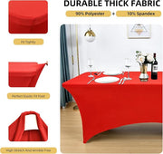 10-Pack 6ft Red Spandex Table Covers for Rectangle Standard Folding Tables - Wrinkle Resistant Stretch Tablecloths - Ultimate Fitted Table Protector for Parties, Banquet, Wedding