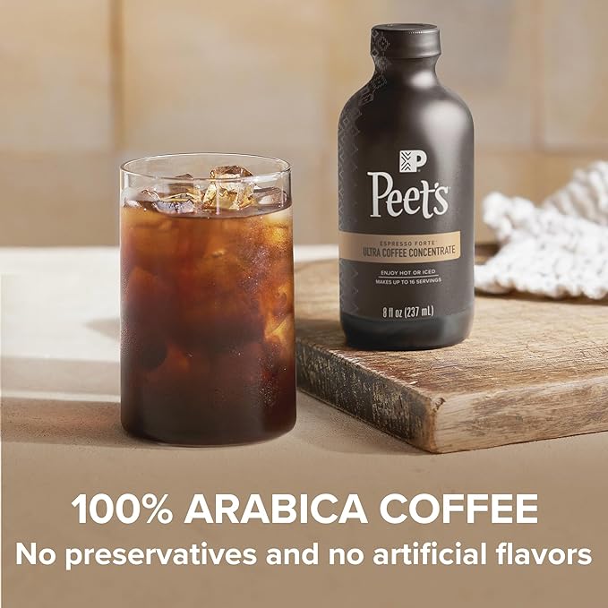 Peet's Coffee, Ultra Coffee Concentrate, Instant Hot, Cold Brew, or Iced Coffee - Espresso Forte, 8 Fluid Ounce Bottle (16 Servings)