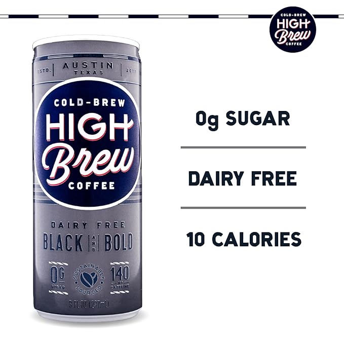 High Brew Black & Bold Cold Brew Coffee, Caffeinated, Dairy Free, 8 Ounces (Pack Of 12)