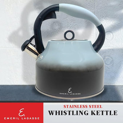 Emeril Lagasse 2.6 Quart/2.5 Liter Whistling Tea Kettle, Stainless Steel Tea Pot for Induction Stove Top, Fast to Boil Water for Home Kitchen Condo, with Ergonomic Cool Grip Handle, Turquoise