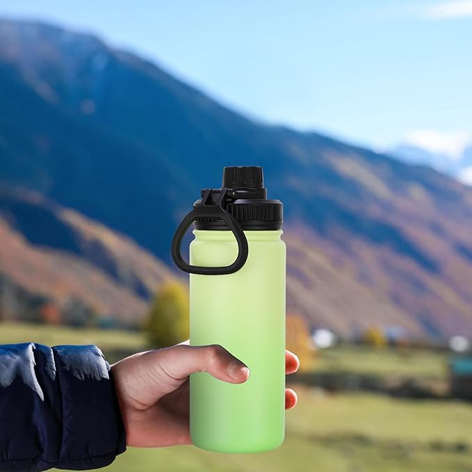 DOMICARE 16 oz Kids Water Bottle for School Stainless Steel Double Wall Vacuum Insulated Water Bottle with Straw lids & Spout Lid, Leakproof BPA Free (Green gradient,4)