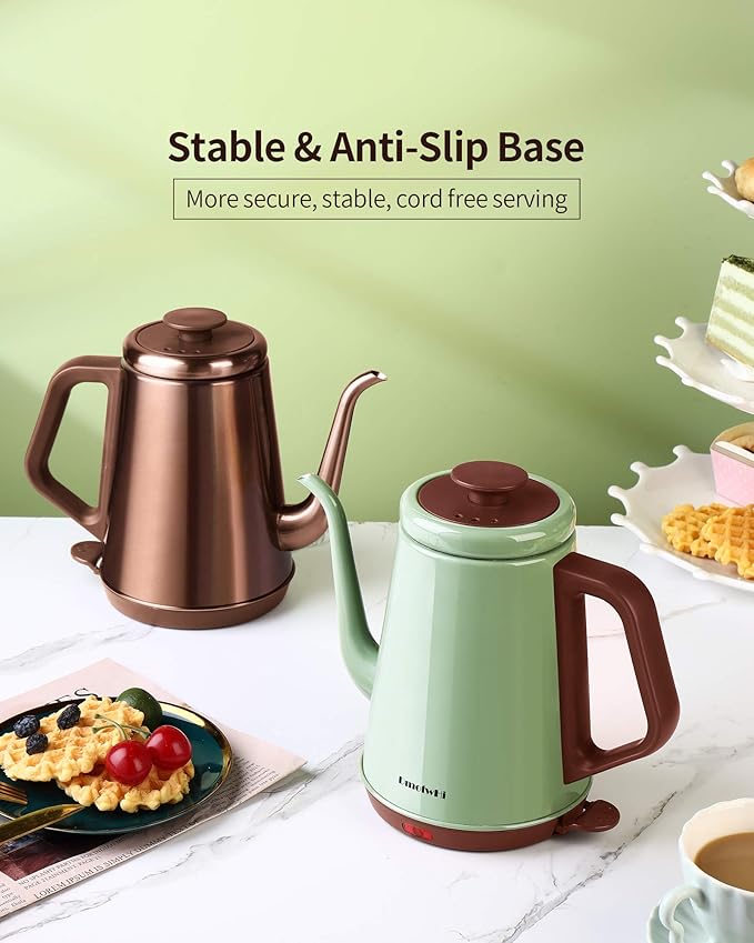 DmofwHi 1000W Gooseneck Electric Kettle (1.0L),100% Stainless Steel BPA Free Tea Kettle with Auto Shut - Off Protection, Pour Over Coffee Kettle -Copper