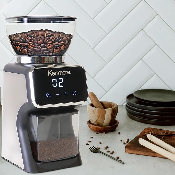 Kenmore Conical Burr Grinder - Grind Coffee Beans For Home Brewing, Smart Maquina Moler, Control Dosing For Espresso, French Press, Drip Coffee, 30 Grind Size, Digital Control, Spice grinding