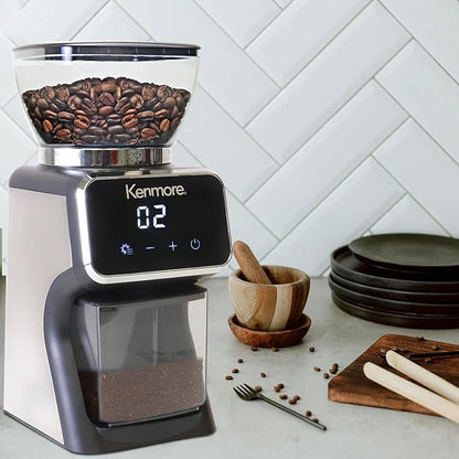 Kenmore Conical Burr Grinder - Grind Coffee Beans For Home Brewing, Smart Maquina Moler, Control Dosing For Espresso, French Press, Drip Coffee, 30 Grind Size, Digital Control, Spice grinding
