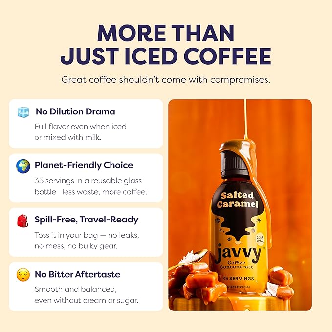 Coffee Concentrate - Limited Release Flavors - Cold Brew Coffee, Perfect for Hot or Iced Instant Coffees, Hot Drinks, Cold Brew Concentrate, 35 Servings - Salted Caramel