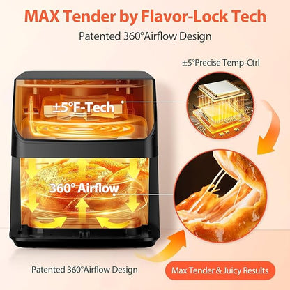 Beelicious 5.8QT Large Air Fryer, 12-in-1 Digital Airfryer with Clear Window, 40+ Recipes, Flavor-Lock Tech, Shake Reminder, Compact, Quiet, Dishwasher Safe, Nonstick, Fit for Family of 2-5, Black