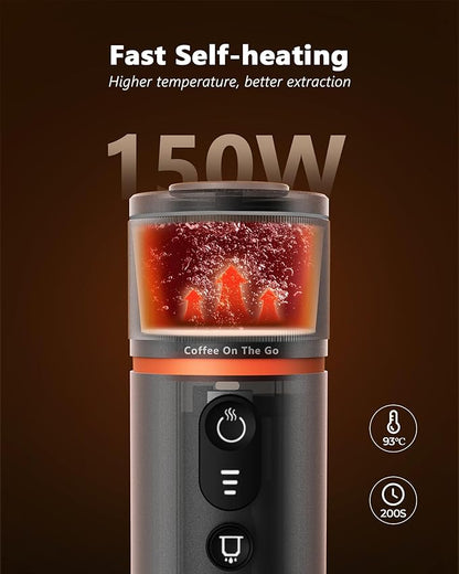 CONQUECO Portable Espresso Machine Travel: 12v Car Coffee Maker for Camping - Small Electric - 2.5 Mins Heating - 8 Cups Espresso for One Charge