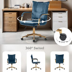 Load image into Gallery viewer, MOJAY Mid-Back Ergonomic Leather Office Chair, Modern Upholstered Executive Desk Chair with Gold Frame Armrest Computer Task Chair (DarkBlue)