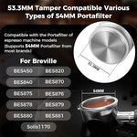 Load image into Gallery viewer, IKAPE Coffee Products, 53MM Espresso Tamper, Premium Barista Coffee Calibrated Tamper with Spring Loaded, 100% Stainless Steel Tamper Compatible with 54MM Breville Bottomless Portafilter (Silver)