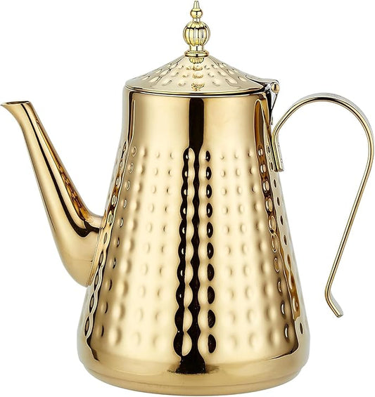 SANQIAHOME 1.8L(60oz) Stainless Steel Hammer Patterned Teapot With Removeable Infuser,Loose leaf cover,Gold