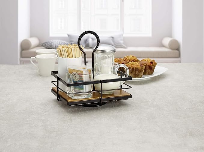 Gourmet Basics by Mikasa Nova Acacia Wood Rotating Condiment Caddy, 8.75 Inch, Black,5270309