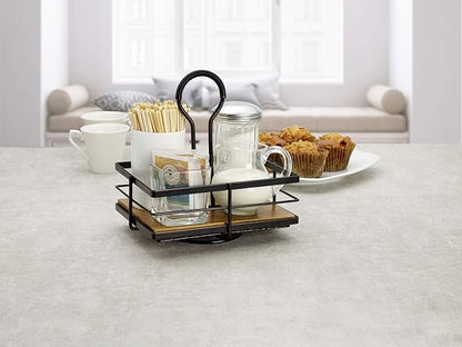 Gourmet Basics by Mikasa Nova Acacia Wood Rotating Condiment Caddy, 8.75 Inch, Black,5270309 (Pack of 4)