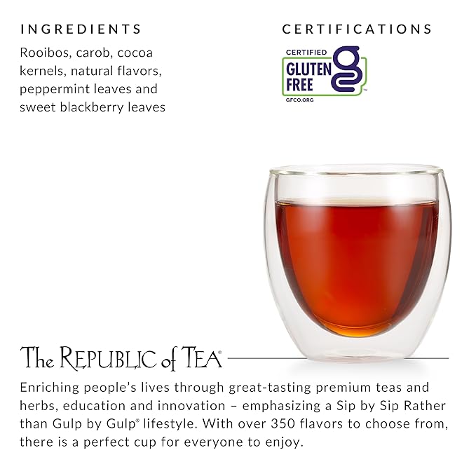 The Republic of Tea – Peppermint Cuppa Chocolate Tea Bags, Low-Caffeine, 36 Servings
