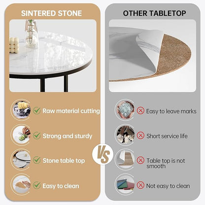 ZL ZELing White Nesting Coffee Table Set of 2, 27'' Round Coffee Table Sintered Stone Top & Metal Frame, End Tables Center Table for Living Room, Small Space
