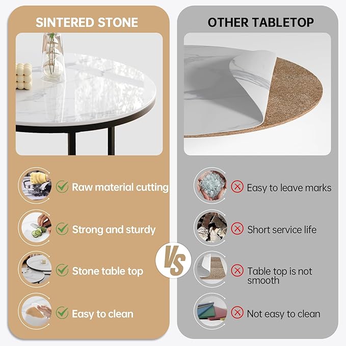 Round Nesting Coffee Table, White Modern Decorative Coffee Center Table Set of 2,Round Sintered Stone 24'' Coffee Table for Living Room with Sturdy Metal Frame.