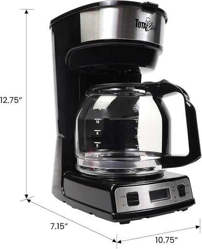 Total Chef Drip Coffee Maker – 12 Cup Programmable Cafe Machine With Glass Pot, Regular & Bold Brew, Autoshut Off Large Water Reservoir, Reusable Filter, Kitchen Appliances For Cafeteria Barista