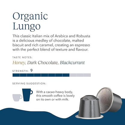 Cru Kafe Lungo Americano Strong USDA Organic Espresso Coffee Capsules (50 Pods) Fairtrade Coffee Pods Compatible with Nespresso Original Line and Pixie Machines