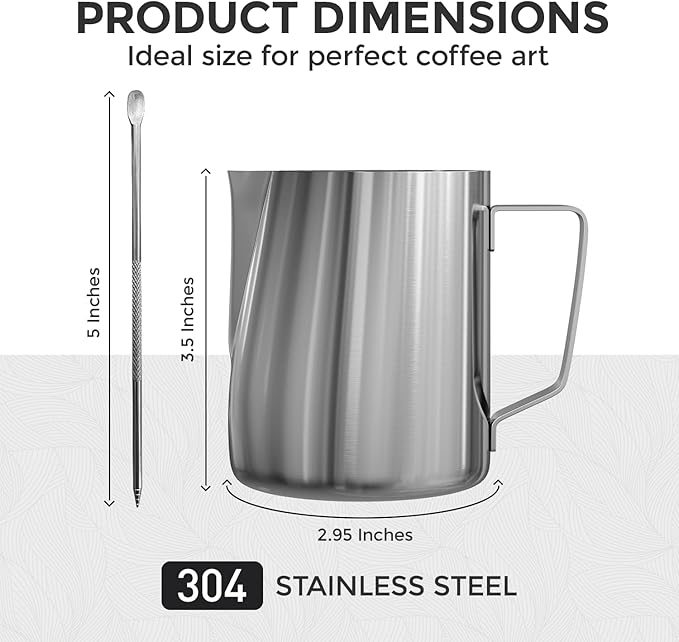 Milk Frothing Pitcher, 20 Oz/600 ML Milk Frother Steamer Cup Stainless Steel Espresso Cup with Decorating Pen