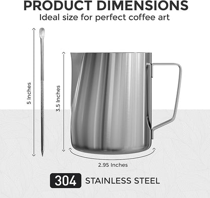 Milk Frothing Pitcher, 20 Oz/600 ML Milk Frother Steamer Cup Stainless Steel Espresso Cup with Decorating Pen