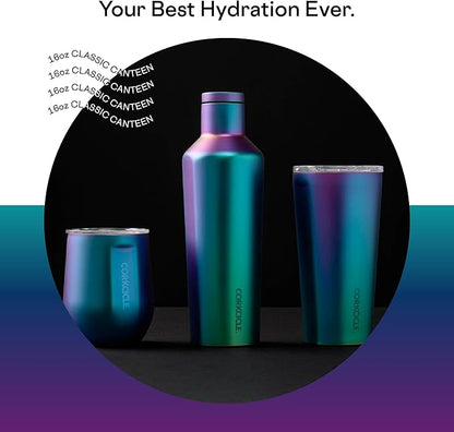 Corkcicle Classic Canteen Insulated Tumbler, Dragonfly, 16 oz – Reusable Water Bottle Keeps Beverages Cold for 25 Hours & Hot 12 Hours – Cupholder Friendly Tumbler with Screw-On Cap
