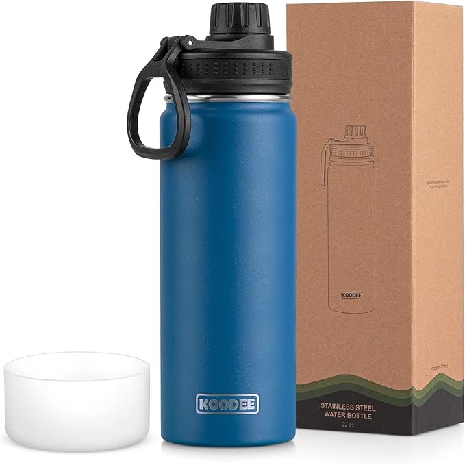 KOODEE 26 oz Insulated Water Bottle Stainless Steel Double Wall Vacuum Metal Sports Water Bottle with Leakproof Spout Lid, Wide Mouth Water Bottle (Navy)