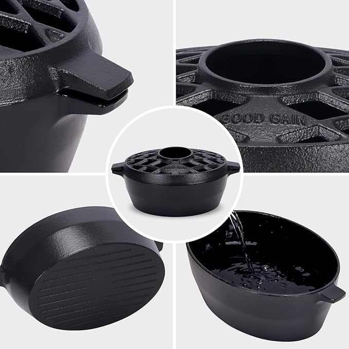 G Good Gain Wood Stove Steamer,Fireplace Humidifier,Cast Iron Humidifier for Stove, Matte Black Finish, Rust Resistant, Lattice Top, 2.5 Quart Capacity,Wood Burning Stove Indoor Decorative