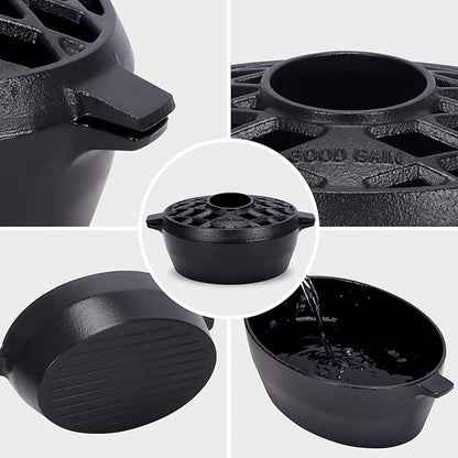 G Good Gain Wood Stove Steamer,Fireplace Humidifier,Cast Iron Humidifier for Stove, Matte Black Finish, Rust Resistant, Lattice Top, 2.5 Quart Capacity,Wood Burning Stove Indoor Decorative