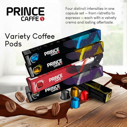 Prince Caffe Espresso Pods Variety Pack Compatible with Nespresso Original Line Machines – Espresso, Ristretto, Millennium & Premium – Intensity7, 8, 9, 10, 40 Count (4 x 10 Capsules)