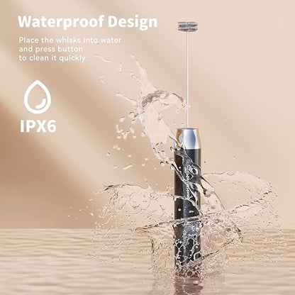 Maestri House Rechargeable Milk Frother with 3 Heads, LunaFro AS Handheld Electric Foam Maker Waterproof Detachable Stainless Steel Whisk Drink Mixer Foamer with Stand for Lattes, Cappuccino, Egg