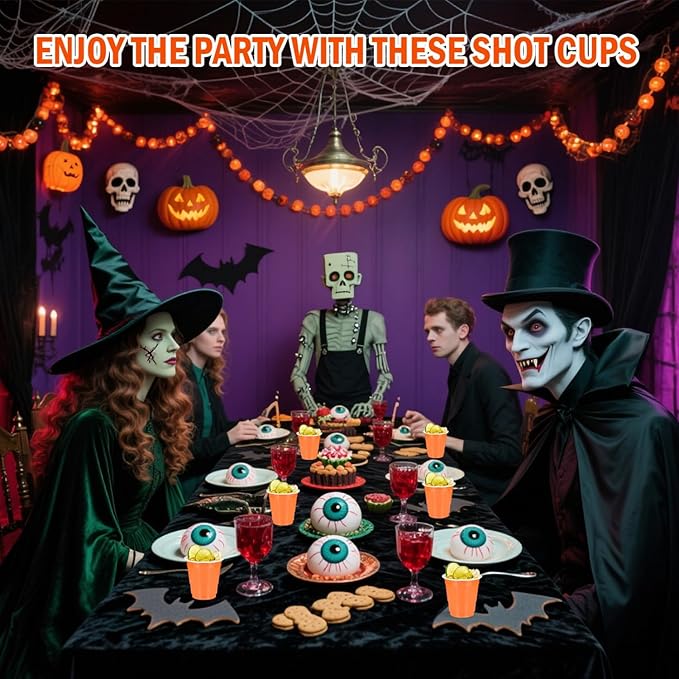 100 Pack 2 oz Plastic Shot Glasses Disposable Shot Cups, Mini 2oz Party Cups for Halloween, Birthday, Wedding, Bachelorette Party, Baby Shower Supplies (Orange)