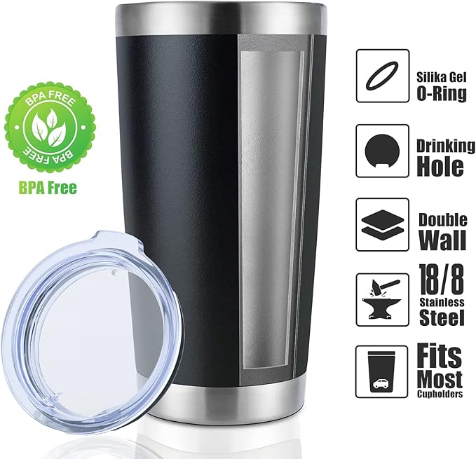 DOMICARE 20oz Stainless Steel Tumbler Bulk with Lid, Double Wall Vacuum Insulated Travel Mug, Powder Coated Coffee Cup, Powder Black, 12 Pack