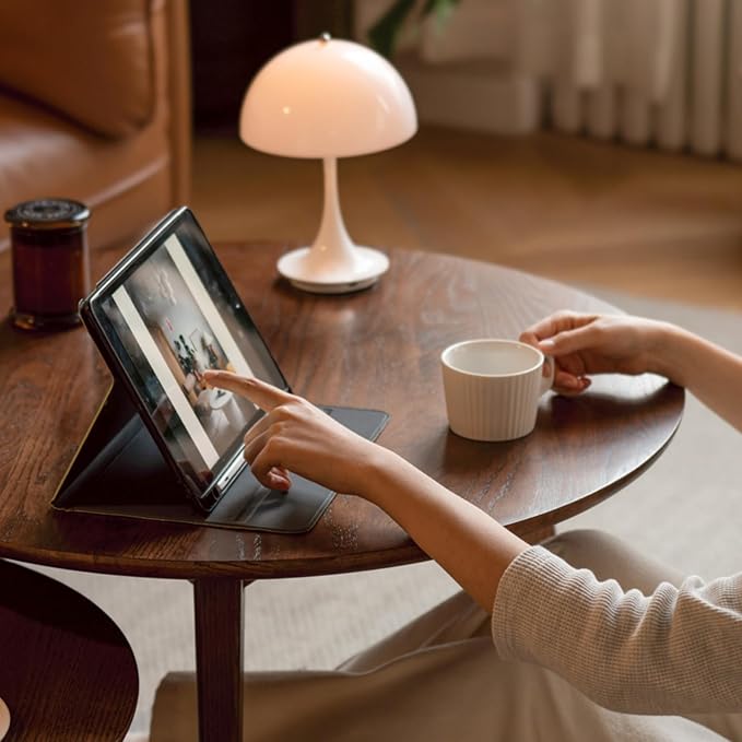 100% Solid Oak Wood Coffee Table Set, Round Coffee Table Combo Side Table w/Solid Wood Legs, Mid Century Table Sturdy Tables for Bedroom Balcony Living Room (Walnut, Small-Medium Combo)
