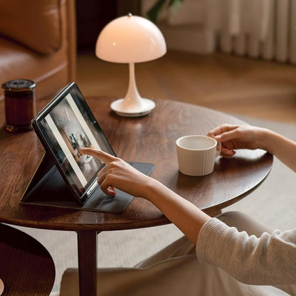 100% Solid Oak Wood Coffee Table Set, Round Coffee Table Combo Side Table w/Solid Wood Legs, Mid Century Table Sturdy Tables for Bedroom Balcony Living Room (Walnut, Small-Medium Combo)