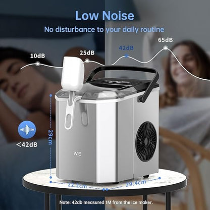 WIE Stainless Steel Ice Maker, Self-Cleaning Ice Maker Machine, 12kg/24H, 2 Sizes 9 Ice Cube Ready in 6 Mins Ice Machine with Handle, Scoop & Basket, 1.5L Ice Cube Maker for Home/Kitchen/Office/Bar