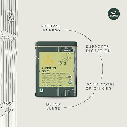 Luxmi Estates Citrus Sky Green Tea 100gm Tin | Certified Organic Darjeeling Green Tea