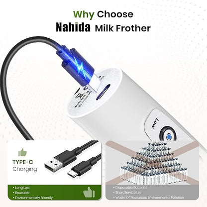 Nahida Handheld Milk Frother Wand with Stand & 14oz Milk Frothing Pitcher Milk Coffee Cappuccino Latte Art - White