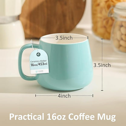 Teocera 16oz Ceramic Coffee Mugs Set of 4 – Stackable Latte Cups, Microwave, Dishwasher & Oven Safe – Ideal for Coffee, Cappuccino, Hot Chocolate, Housewarming Gifts, Turquoise