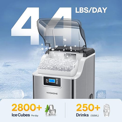 VIVOHOME Nugget Ice Maker Countertop, Pebble Ice Maker Machine with 44lbs/Day, Portable Soft Chewable Ice Maker with Self-Cleaning, Scoop, 10PCs Ice Bags for Home, Kitchen, Camping, RVs