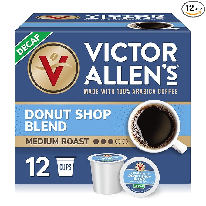 Victor Allen's Coffee Decaf Donut Shop, 12 Count, Medium Roast, Single Serve Coffee Pods for Keurig K-Cup Brewers