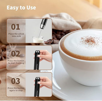 Maestri House Rechargeable Milk Frother with 3 Heads, LunaFro AS Handheld Electric Foam Maker Waterproof Detachable Stainless Steel Whisk Drink Mixer Foamer with Stand for Lattes, Cappuccino, Egg